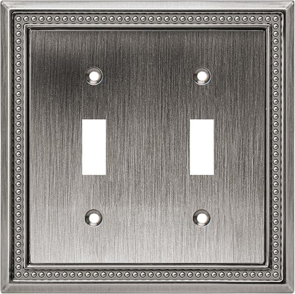 Henne Bery Sunken Pearls Heavy Duty Decorative Wall Plate Switch Plate Outlet Cover (Double Toggle, Heirloom Silver)