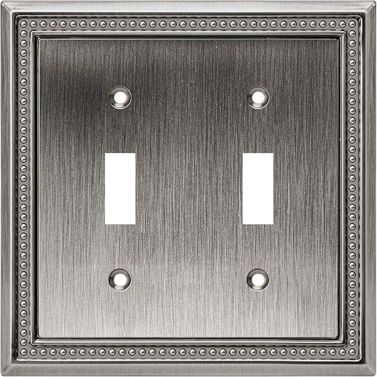 Henne Bery Sunken Pearls Heavy Duty Decorative Wall Plate Switch Plate Outlet Cover (Double Toggle, Heirloom Silver)