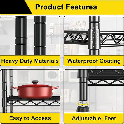 GIOTORENT 7-Wire Garage Shelving Storage Shelves, Kitchen Storage Adjustable Shelf, Metal Shelves 1400Lbs Capacity 24" W x 14" D x 71.6" H for Laundry Bathroom Pantry Closet, Black
