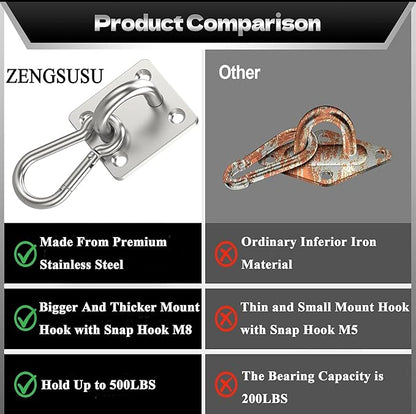 Dog Tie Out Mounted Wall Hook with Clip - Secure Dog Leash Parking Indoor&Outdoor, Stainless Steel Practical Lead Management for Small/Medium/Large Dogs Up to 500lbs (4pcs：silver, for 500lbs)