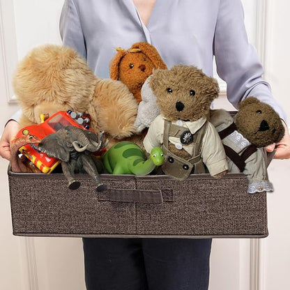 Foldable Pet Toy Storage Box with 3 Handles, Portable Organizer Basket for Dog Toys, Blankets & Accessories, Dark Brown