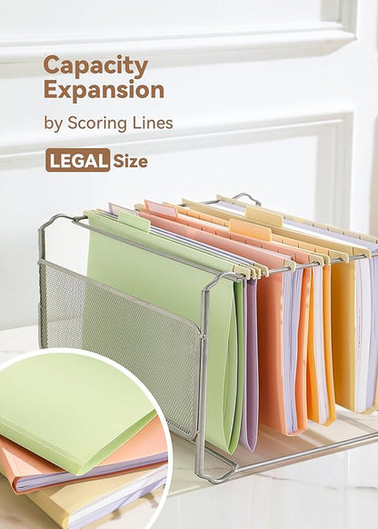 Plastic Legal Size Hanging File Folders, 12 Pack Pastel Hanging Folders, with Insertable 1/5-Cut Tabs for Filing Cabinets