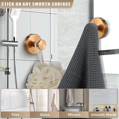 Suction Cup Hooks for Shower No-Drill Bathroom Hooks for Towels, Robes, Loofah Mountable on Bathroom Walls, Kitchen, Glass, Mirrors, Tile and Smooth,Non-Porous Surfaces (2, Champagne Bronze)