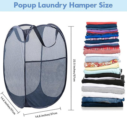 DUCOO Pop Up Hamper, 1 PCS Mesh Pop Up Laundry Hamper, Foldable Mesh Laundry Basket with Space-Saving Design for Home, Dorm, Travel & Storage - Blue