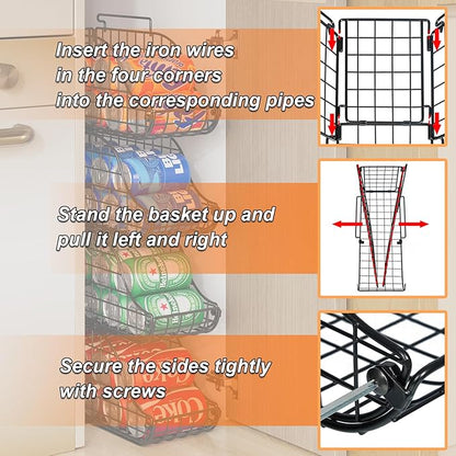 Sonyabecca 6-Pack Can Storage Organizer Pantry, Stackable Kitchen Canned Food Holder With Handles, Can Organizer For Pantry Countertop Cabinet, Beverage Drink Pop Soda Can Dispenser Patent Pending