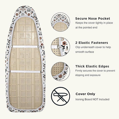 Ironing Board Cover and Pad 18"x49" Extra Thick Natural Cotton,Scorch and Stain Resistant Iron Board Cover,Wide Ironing Board Cover with Fasteners Heavy Duty Heatproof Elastic Edge Floral