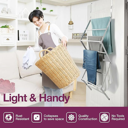 BLACK+DECKER Over The Door Expandable Telescopic Drying Rack, Clothes Organizer, Towel Hanger, Laundry, Collapsible, Silver