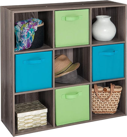 ClosetMaid Cubeicals 9 Cube Storage Shelf Organizer Bookshelf, Stackable, Square Shape, Easy Assembly, Wood, Natural Gray Finish