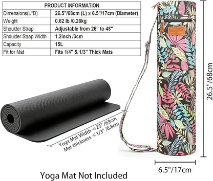 Canvas Yoga Mat Bag with Adjustable Strap & Pockets, Full-Zip Travel Gym Tote for Women & Men, Fits 1/4" & 1/3" Thick Mats, Lightweight Carrier for Yoga, Studio, Workout, Outdoor Use