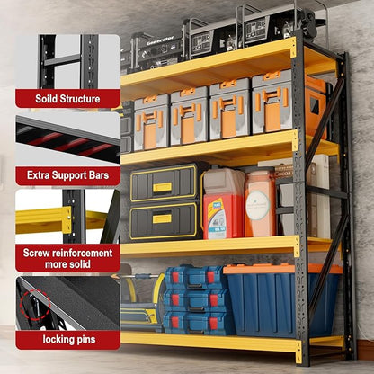 4000lbs Garage Shelving Heavy Duty, 4-Tier Adjustable Metal Shelving, Garage Storage Shelves for Warehouse, Pantry, Basement, 41.5" W X 20" D X 79" H (Black+Yellow, 41.5x20x79)