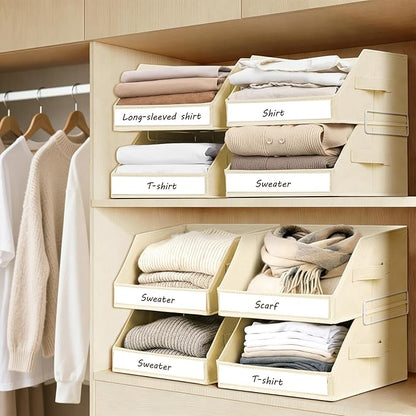 Closet Organizers and Storage - 5 Tier Shelf Organizer with Weekly Labels, Stackable Storage Bins with Metal Frame, Foldable Cube Bins, Home Baskets for Kids and Adults, Beige