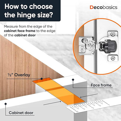 Decobasics 80 Pack Soft Close Cabinet Hinges – 1/2" Overlay for Kitchen Cabinet Doors, Slow Self-Closing Concealed Hidden Hinges for Face Frame –Stainless Steel, 3-Way Adjustable & Quiet Close Damper