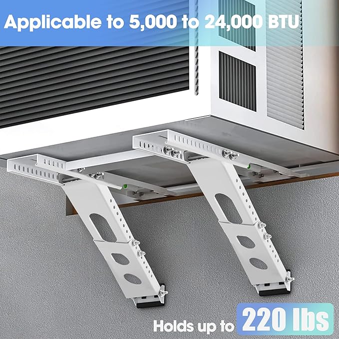 Air Conditioner Support Bracket, Adjustable Window AC Bracket, No Drilling, Heavy Steel Air Conditioner Stand Fit Most Single and Double-Hung Windows, Hold Up to 220lbs