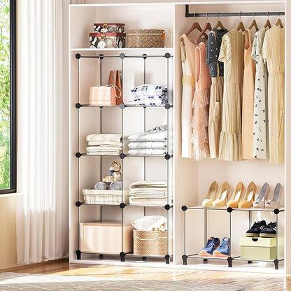 Cube Shelves, 12 Cubby Storage Organizer,DIY Closet Organizers and Storage Shelves for Bedroom,Stackable Closet Shelves for Clothing Storage,Book Shelf, Toy Organizers and Storage, Transparent White