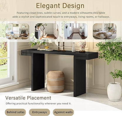 60" Large Console Table with Geometric Clean Lines Design,Stylish Entryway Table with Painted Finish and Adjustable Feet,Suitable for Living Room,Entryway,Hallway,Black