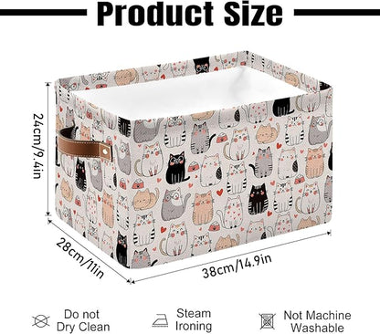 Cute Cat Large Collapsible Storage Baskets for Organizing Shelves with Handles, Decorative Storage Cube Bin for Organizing Clothes Toy Nursery