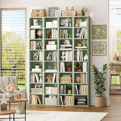 FOTOSOK 8-Tier Media Tower Rack, 11.6 X 9.3 X 70.9 Inches CD DVD Slim Storage Cabinet with Adjustable Shelves, Tall Narrow Bookcase Display Bookshelf for Home Office, Green