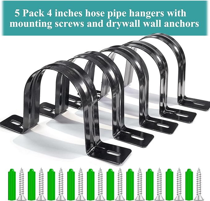 Dust Collection Hose and Pipe Holder Adjustable Hangers Bracket, Don’t Broken Like Plastic After Long Time, Durable Spray Iron, 5 PCS (Black, 4 Inch)