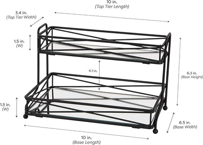 Home Details Mirrored, Perfect for Perfumes, Jewelry, Makeup, Cosmetic Organizer, Stylish Decor in Matte Black 2 Tier Vanity Tower
