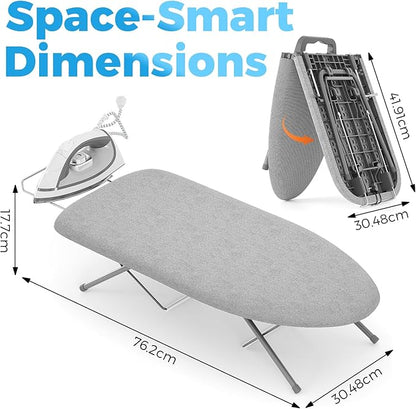 KINGBOARD Tabletop Ironing Board, Small Ironing Boards with Iron Rest, Folding Iron Board, Extra Thick Cover, Portable Tabletop Ironing Board with Non-Slip Feet, 30x12 Grey