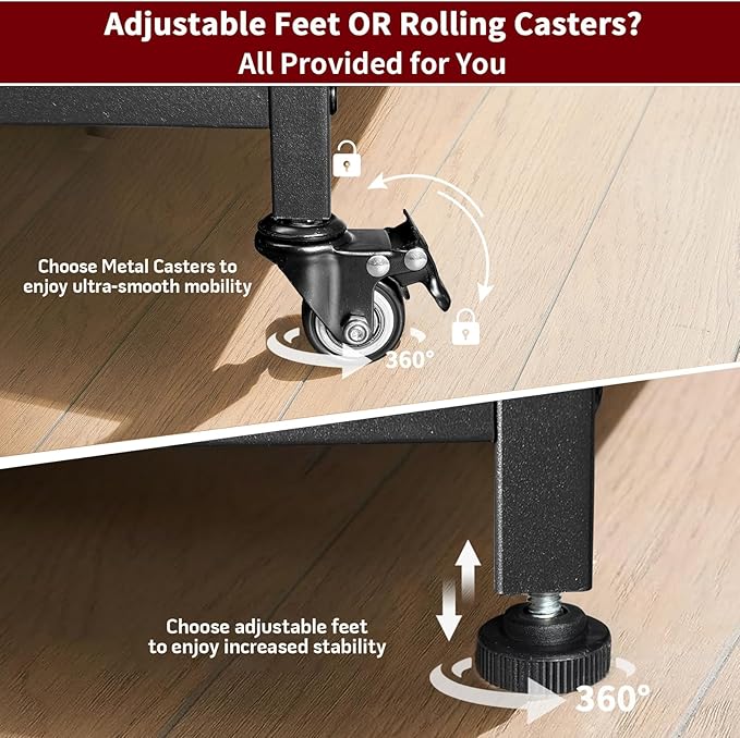 TFK 3-Tier Printer Stand with Drawer, Adjustable Shelf, Rolling Casters, 23.6 x 18.9 x 30 Inch Heavy Duty Printer Cart for Home Office, Large Printers, 3D Printers, Fax & Heat Press, Black