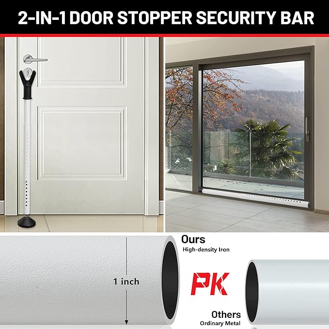 Door Stoppers Security Bar 2 Pack - Heavy Duty Door Jammer - Adjustable Sliding Door Lock Bar - Door Barricade Security Bars for Window, Front Door, Patio Door, Apartment, Home, Hotel Room