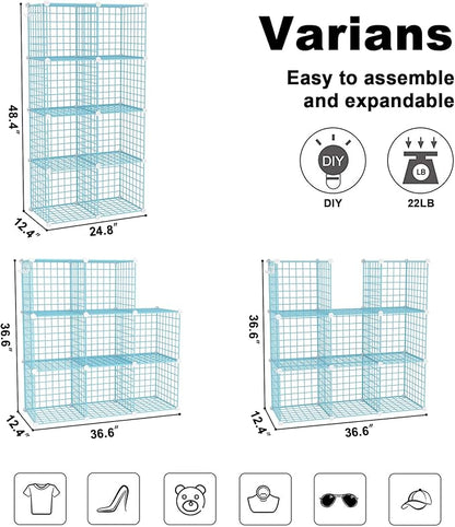 C&AHOME Wire Cube Storage, 8 - Cube Organizer Metal C Grids, Modular Shelves Units, Closet Organizer, Ideal for Home, Office, Living Room, 24.8" L x 12.4" W x 48.4" H, Blue UWCS3008B