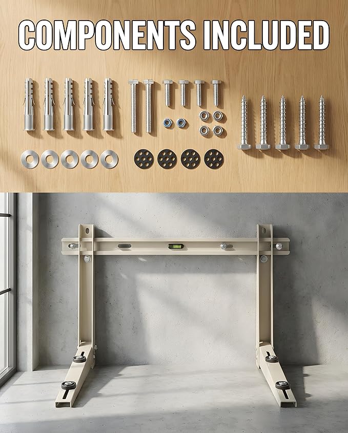 Heavy Duty Mini Split Wall Mounting Bracket, 400lb Load Capacity, Galvanized Steel with Dual Anti-Rust Coating, Adjustable Leveling Design, Anti-Vibration Pads, Fits 7000–12000 BTU Outdoor AC Units