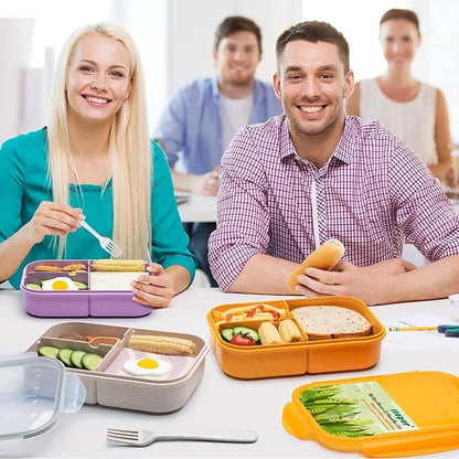 Wheat Straw Lunch Box, Leakproof 3-Compartment Bento Box for Kids & Adults, BPA-Free Lunch Containers, Microwave & Dishwasher Safe, 5.5 Cup (White)
