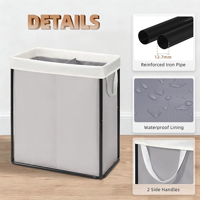 STORAGE MANIAC Large Laundry Hamper, 37 Gal. Metal Laundry Basket with Removable Bag for Easy Carry, Strong Dirty Clothes Hamper for Bedroom, Bathroom, Dorm, College, 140L Grey