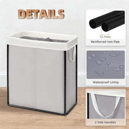 STORAGE MANIAC Large Laundry Hamper, 37 Gal. Metal Laundry Basket with Removable Bag for Easy Carry, Strong Dirty Clothes Hamper for Bedroom, Bathroom, Dorm, College, 140L Grey