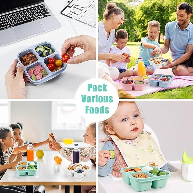 Bento Box Adult Lunch Box 4 Pack Lunch Containers 4-Compartment Reusable Food Storage Snack Containers Dishwasher Safe Stackable for Work & Travel