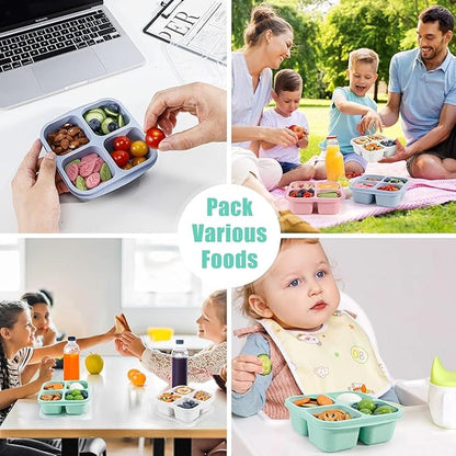 Bento Box Adult Lunch Box 4 Pack Lunch Containers 4-Compartment Reusable Food Storage Snack Containers Dishwasher Safe Stackable for Work & Travel