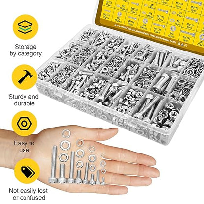 1220PCS M3 M4 M5 M6 Metric Screws Assortment Kit,Hex Socket Head Cap Bolts Nuts and Washers Assorted Kit,304 Stainless Steel Hardware Set for DIY, 3D Printer