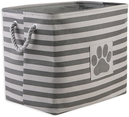Bone Dry Pet Storage Collection Striped Paw Patch Bin, Large Rectangle, Gray