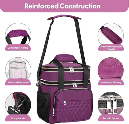 GLENKEY Expandable Insulated Lunch Box, Double Deck Lightweight Large Lunch Bag Tote Leakproof Cooler Bags for Women Adults Work Outdoor Picnic Daytrip, Purple,16L