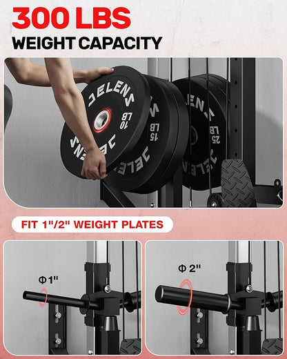 RC01 Foldable LAT Pulldown Machine with Adjustable seat, Wall Mount Cable Station with 16 Adjustable Positions, Cable Machine Home Gym 2 in 1, Functional Trainer with Rowing and LAT Pulldown