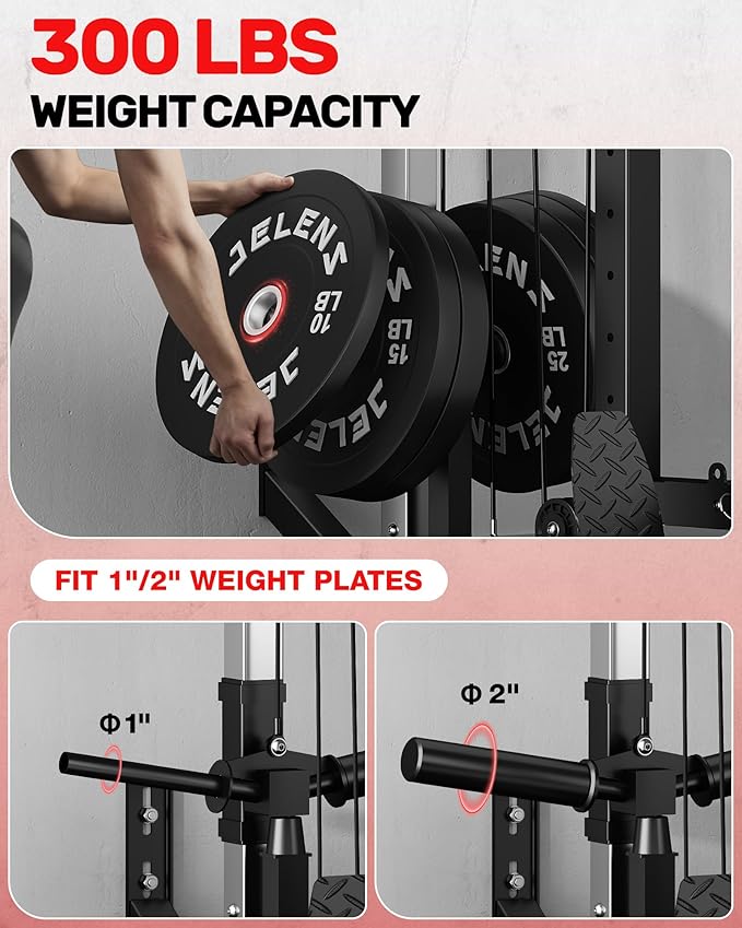 RC01 Foldable LAT Pulldown Machine with Adjustable seat, Wall Mount Cable Station with 16 Adjustable Positions, Cable Machine Home Gym 2 in 1, Functional Trainer with Rowing and LAT Pulldown
