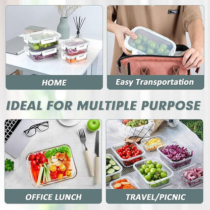 KOMUEE 10 Packs Glass Food Storage Containers Set, Glass Meal Prep Containers with Lids, Airtight Lunch Containers, Microwave, Oven, Freezer and Dishwasher Safe, White