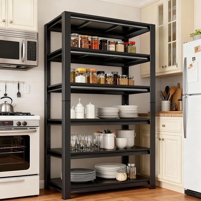 82“H Kitchen Shelves, 6-Tier Freestanding Metal Kitchen Storage Shelving Unit, Adjustable Pantry Rack, Heavy Duty Shelves Organizer, 3000 LBS Capacity, 81.9" H × 39.4" W × 15.7" D, Black