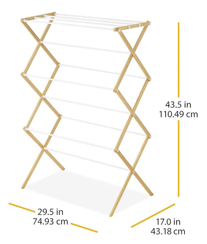 Whitmor Foldable Clothes Drying Rack: 3 Tier Laundry Drying Rack, Collapsible Drying Rack Clothing, Portable Space Saving Clothing Rack for Indoor Outdoor, 17.0“ L x 29.5” W x 43.5“ H, Wood