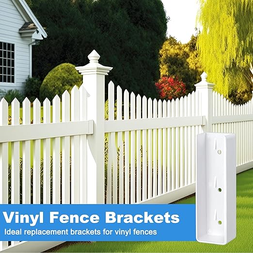 Nuanchu 20 Pcs Vinyl Fence Brackets White 1.5x5.5 Vinyl Fence Rail Mount Brackets Bulk U Mount Bracket Kit for Railings Fences Walls