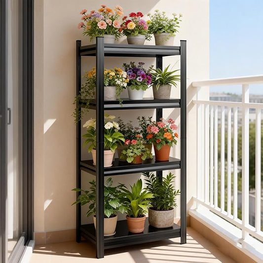 Plant Stand Indoor Outdoor,Metal Adjustable,4-Tier Plant Shelf,Accommodates Multiple Pots,Plant Shelves Suitable for Living Rooms,Gardens,Balconies (Black, 54''H x 22''W x 12''D)