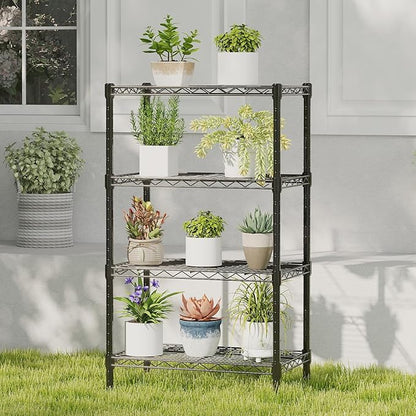 DUMOS 4-Tier Metal Wire Storage Shelves, Adjustable Standing Storage Rack Shelf, Heavy Duty Steel Shelving Unit Organizers for Kitchen Bathroom Pantry Garage, 23.3" W×13.4" D×47" H, Black