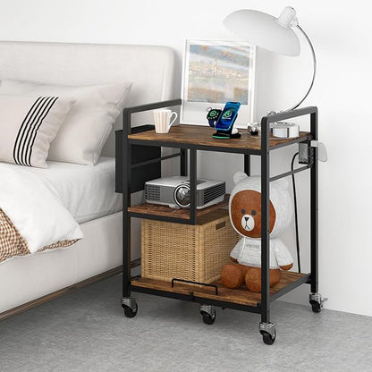 Home Printer Stand with Charging Station, 24x18 Inches Stands for Large Printer, Printer Shredder Stand with Storage for Home Office, Table for Fax Machine/PC Tower (White)