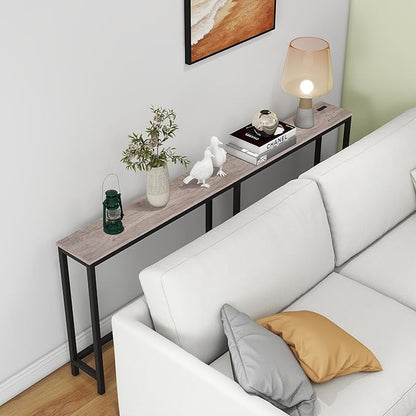 HOMERECOMMEND Sofa Tables Console Table with USB Ports,Behind Couch Table with Oulets & USB Ports,Narrow Entryway Table, Skinny Hallway Tables,Grey