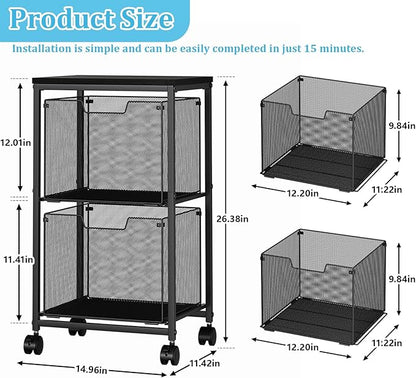 Rolling File Cart with 2 Storage Drawers, File Cabinet with Wheels, Hanging File Folder Organizer, Under Desk Storage, Printer Stand Utility Cart Filing Cabinet for Home Office,Black