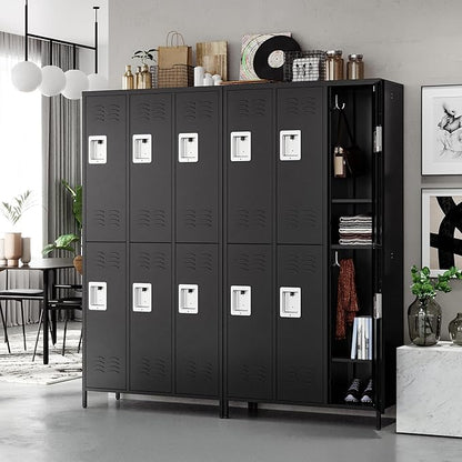 Letaya Metal Lockers for Employees-6 Door Storage Locker with Shelves and Lockable Steel Cabinet for School,Gym,Office,Staff(Black, 6 Door)