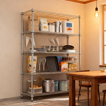 1750LBS 47.2" W 5 Tiers Shelf Steel Storage Shelves Metal Shelving Unit Steel Organizer Wire Rack for Home,Kitchen,Office,Garage Chrome 17.7" D x 47.2" W x 72.4" H