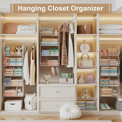 5 Tier Extra Large Closet Hanging Shelves with Divider,2 Pair Hook,16.5"L x 11.8"W x 51.4"H Closets Organizers and Storage,Clothes Organizer Clothing Sweaters Shoes Handbags Clutches Accessories-White